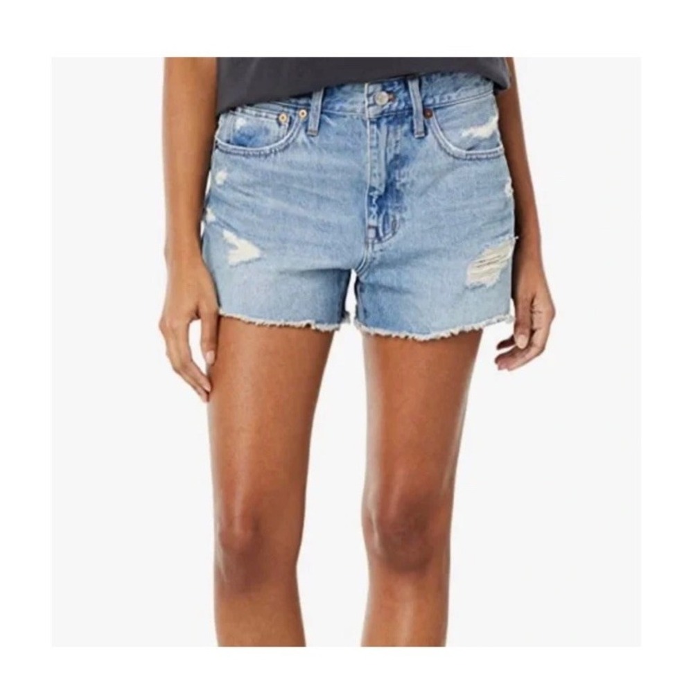 Madewell The Perfect Jean Shorts Womens 26 Medium Wash Denim Raw Hem Distressed